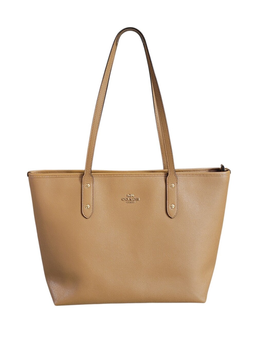 Like New Coach Caramel Tan Leather Tote Shoulder Bag F58846 Crossgrain Zip Top